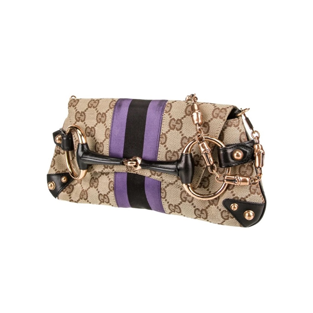 Gucci Horsebit Chain East-West Clutch - Brown/Beige Monogram - AUTHENTIC!